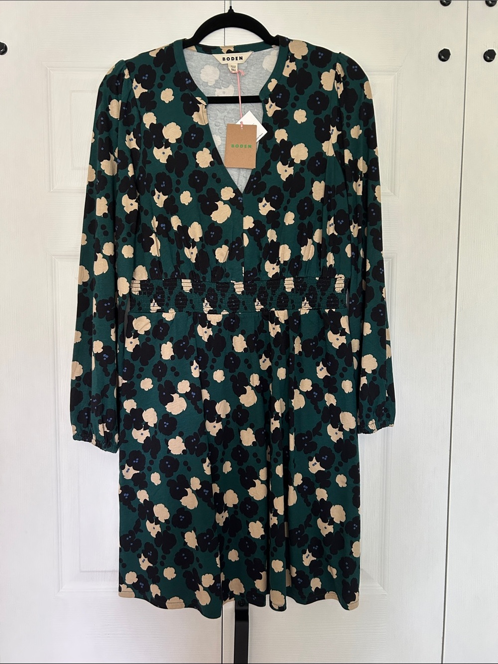 Boden Teal Green Floral V-Neck Long Sleeve Dress
